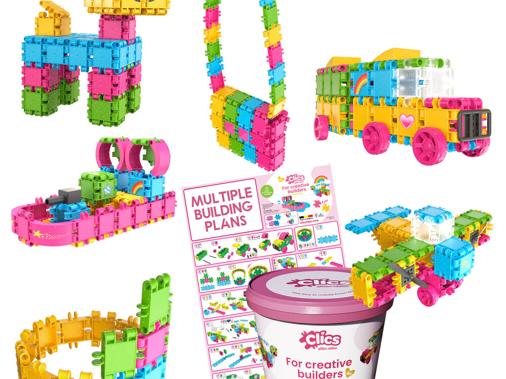 Clics Bucket - Glitter 175 Pcs + 8 Plans