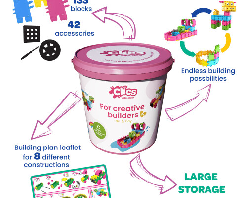 Clics Bucket - Glitter 175 Pcs + 8 Plans