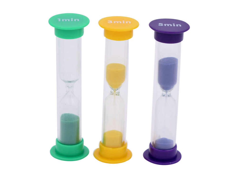 Set Of 30 Mini Sand Timers - Class Pack (10x1 Min. 10x3 Min. 10x5 Min.)