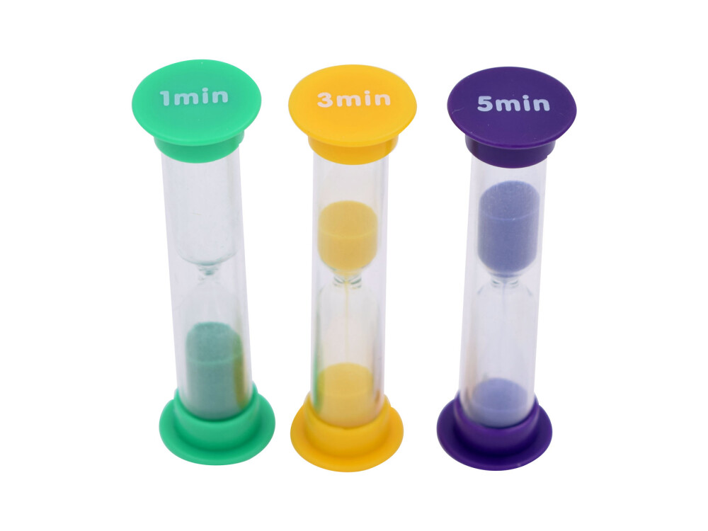 Set Of 30 Mini Sand Timers - Class Pack (10x1 Min. 10x3 Min. 10x5 Min.)  